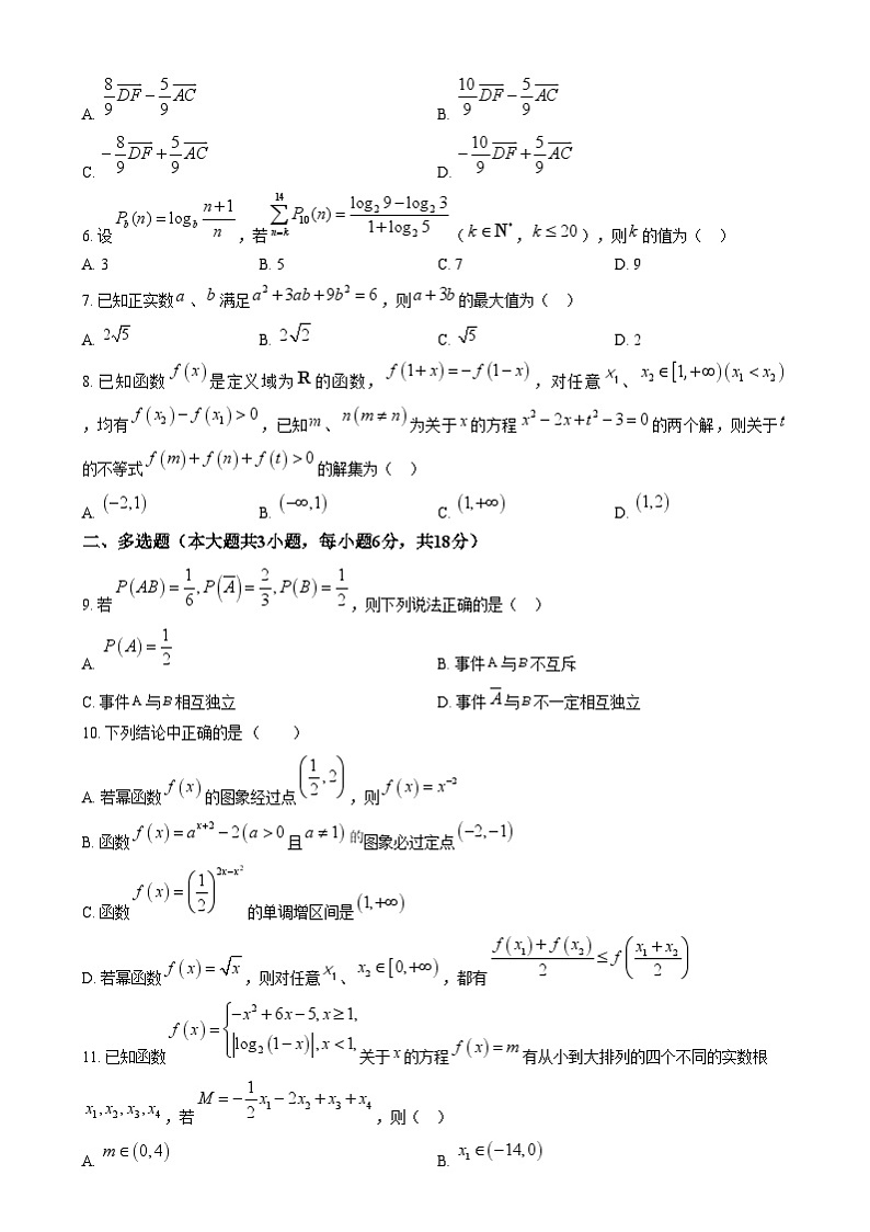 辽宁省沈阳市五校协作体2024-2025学年高一上学期期末联考数学试题无答案第2页