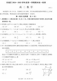北京市东城区2024-2025学年高二上学期期末考试数学试卷（PDF版，含答案）