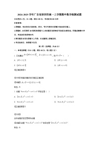 2024-2025学年广东省深圳市高一上册期中数学检测试题（含解析）