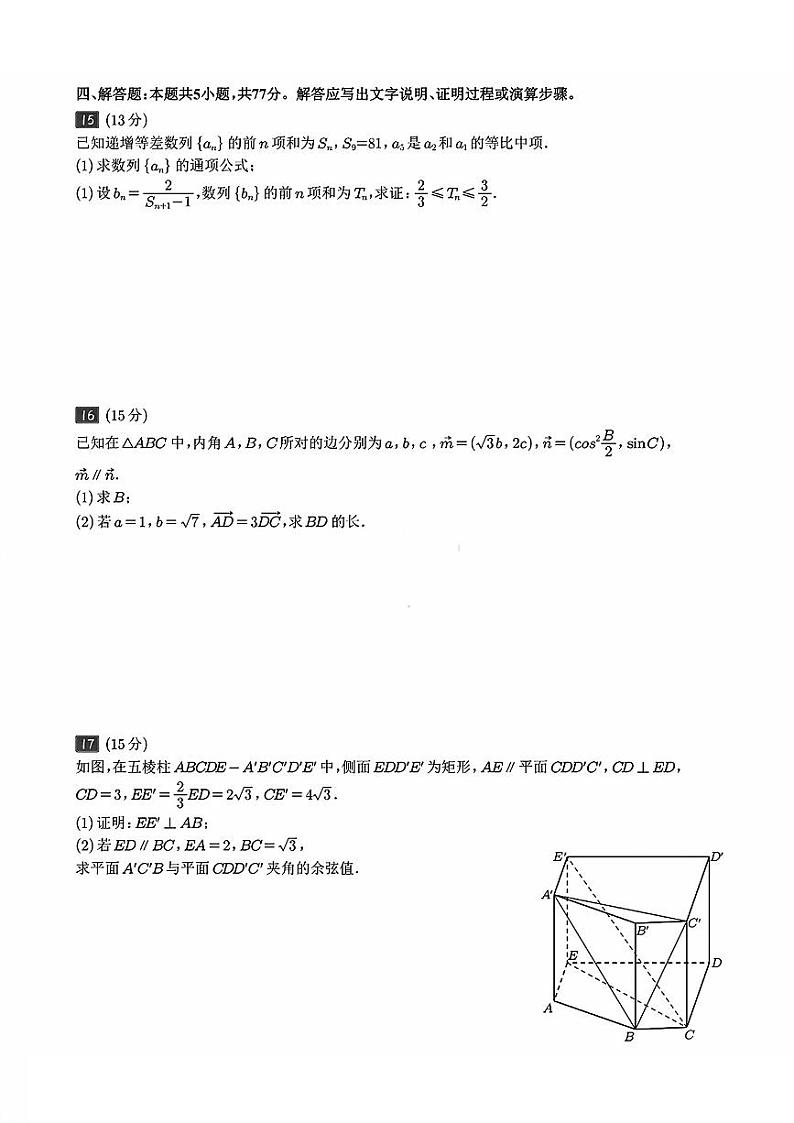 山东省泰安市2024-2025高三上学期期末数学试卷及答案第3页