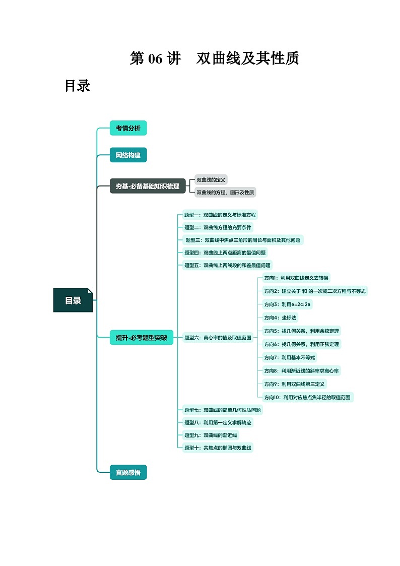 新高考数学一轮复习讲练测第06讲 双曲线及其性质(十大题型)(讲义)(原卷版)第1页