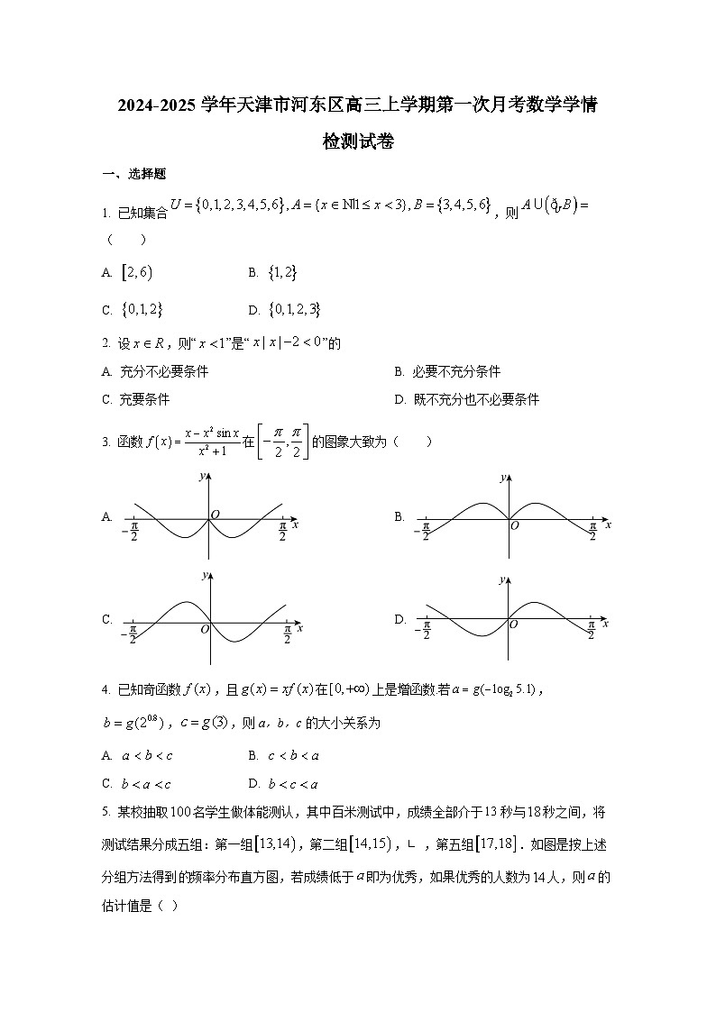 2024-2025学年天津市河东区高三上册第一次月考数学学情检测试卷第1页