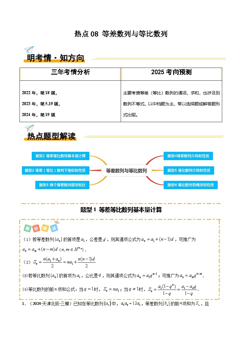 热点08 等差数列与等比数列(6题型 高分技法 限时提升练)-2025年高考数学 热点 重点 难点 专练(天津专用)(原卷版)第1页