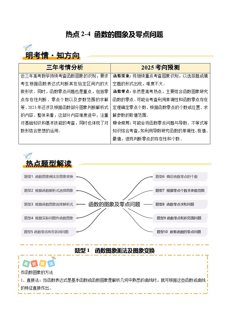 热点2-4 函数的图象及零点问题(10题型 高分技法 限时提升练)-2025年高考数学 热点 重点 难点 专练(新高考通用)(原卷版)第1页
