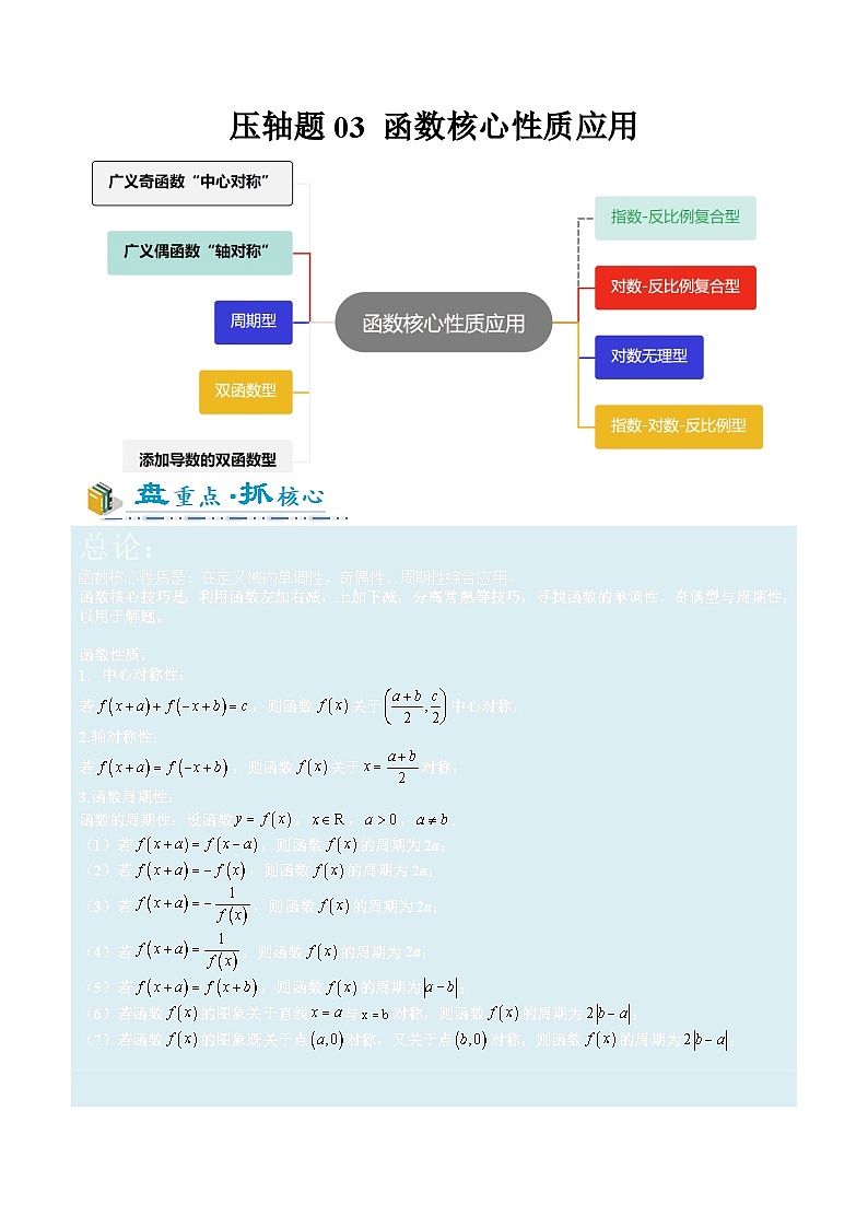 压轴题03 函数核心性质(9大题型)-2025年高考数学压轴题专项训练(新高考通用)(原卷版)第1页