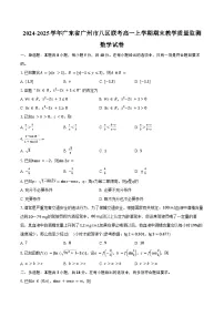 2024-2025学年广东省广州市八区联考高一上学期期末教学质量监测数学试卷(含答案)