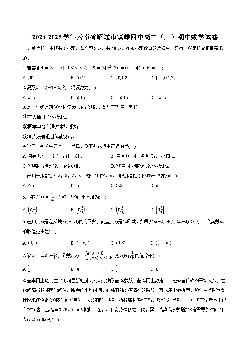 2024-2025学年云南省昭通市镇雄四中高二(上)期中数学试卷(含答案)第1页