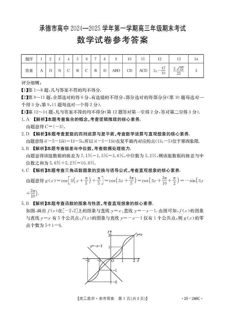河北省承德市2024-2025学年高三年级上学期期末考试数学试题数学246C答案第1页
