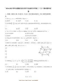 2024～2025学年安徽省安庆市怀宁县高河中学高二上期末数学试卷(含答案)