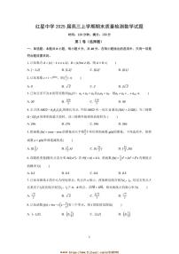 2025届马鞍山市红星中学高三上期末月考数学试卷(含解析)