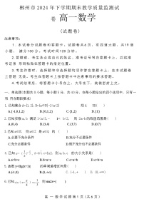 湖南省郴州市2024-2025学年高一上学期期末教学质量监测数学试卷（Word版附答案）