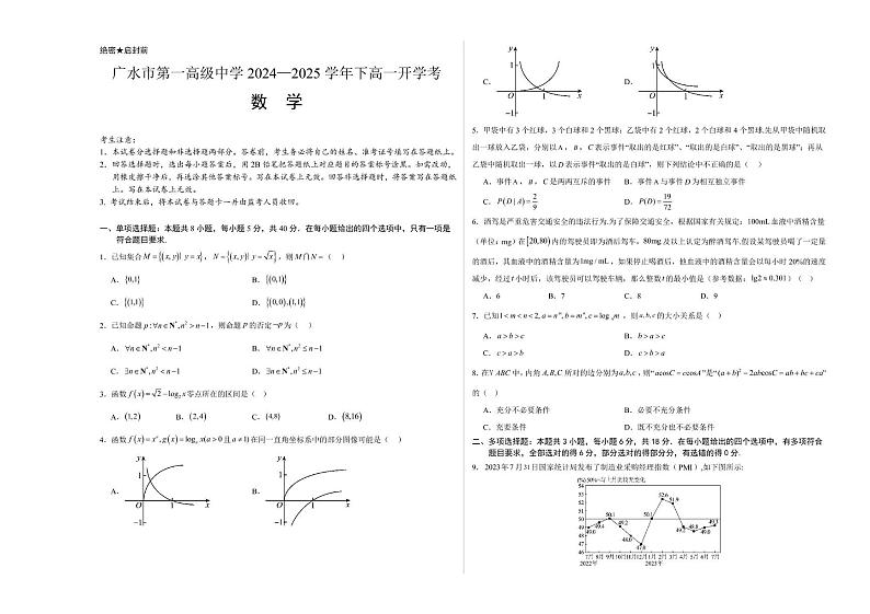 湖北省随州市广水市第一高级中学2024-2025学年高一下学期开学考试数学试题第1页
