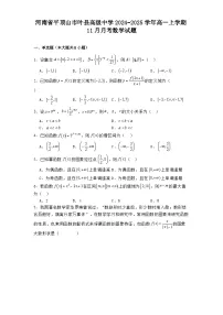 河南省平顶山市叶县高级中学2024−2025学年高一上学期11月月考 数学试题（含解析）