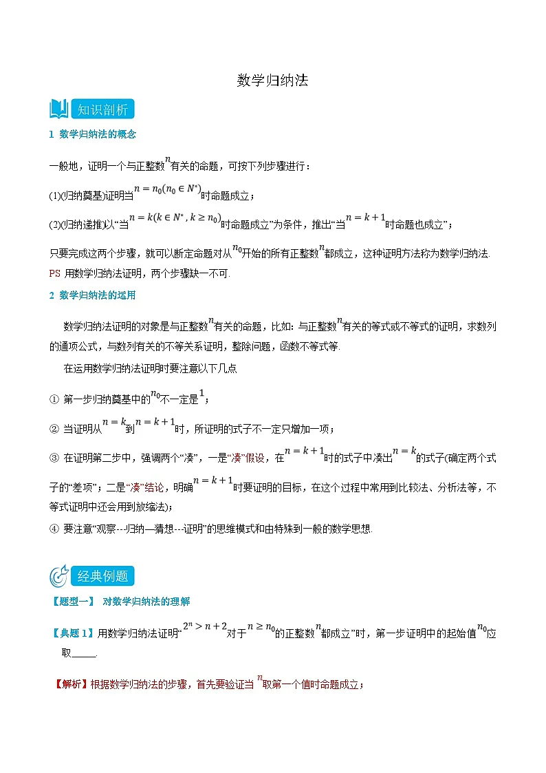 人教A版高中数学(选择性必修第二册)知识点梳理+同步讲义4.4 数学归纳法(解析版)第1页