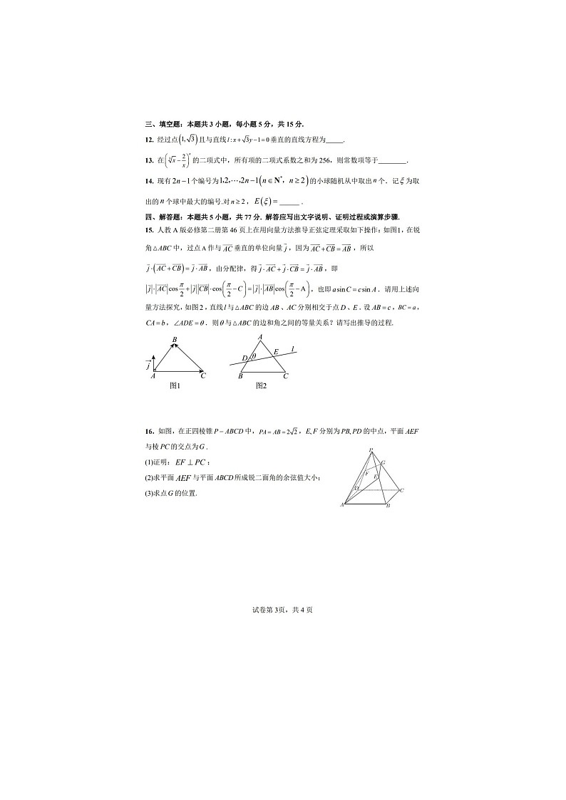 2024-2025学年四川省成都市第七中学高三下学期2月入学考试数学及答案第3页