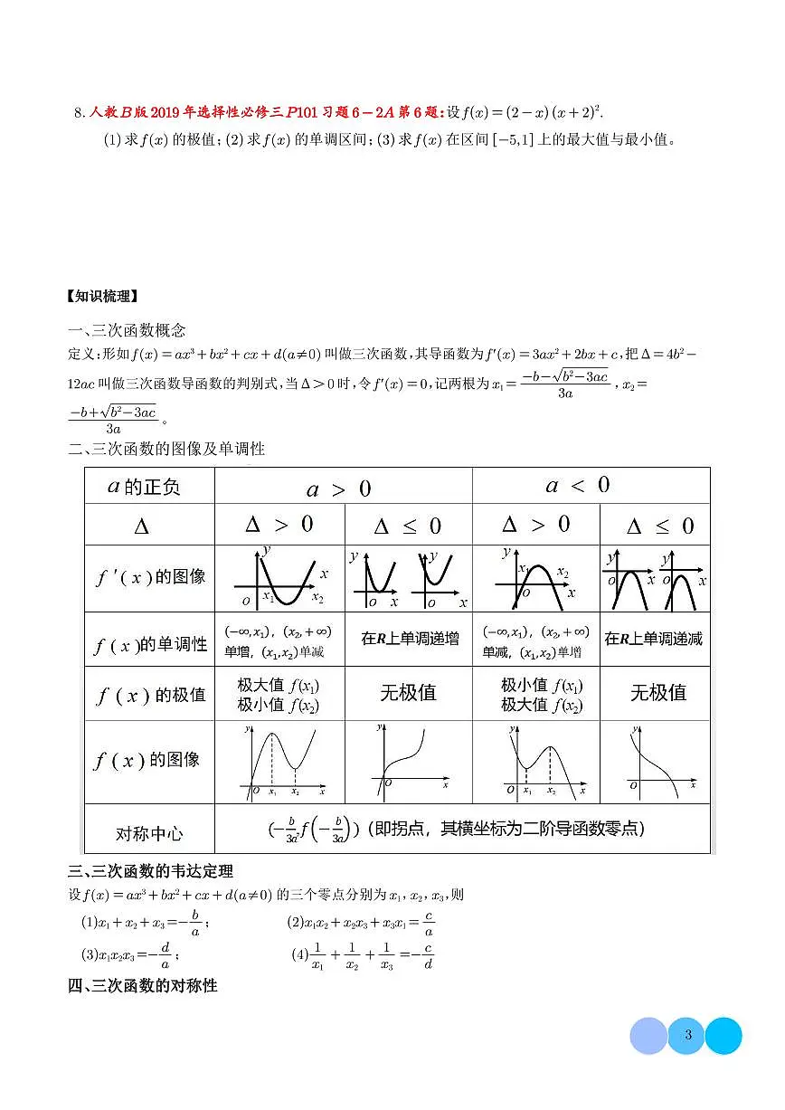 2025届高三数学二轮复习--教材+真题特色微专题:三次函数图象及性质 学生版第3页