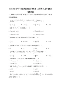 2024-2025学年广西壮族自治区玉林市高一上册10月月考数学检测试题