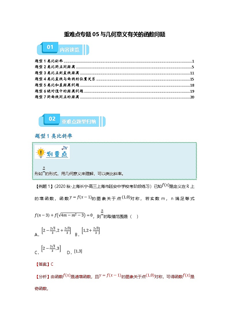 新高考数学二轮复习重难点题型突破练习专题05 与几何意义有关的函数问题(解析版)第1页