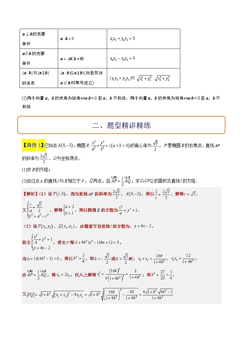 新高考数学一轮复习考点题型归纳讲练素养拓展36 圆锥曲线与向量交汇问题(精讲+精练)原卷版第2页