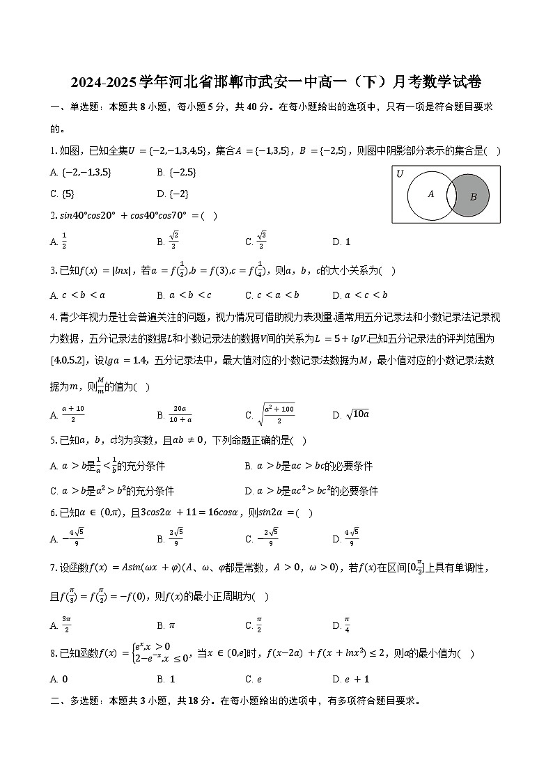 2024-2025学年河北省邯郸市武安一中高一(下)月考数学试卷(含答案)第1页