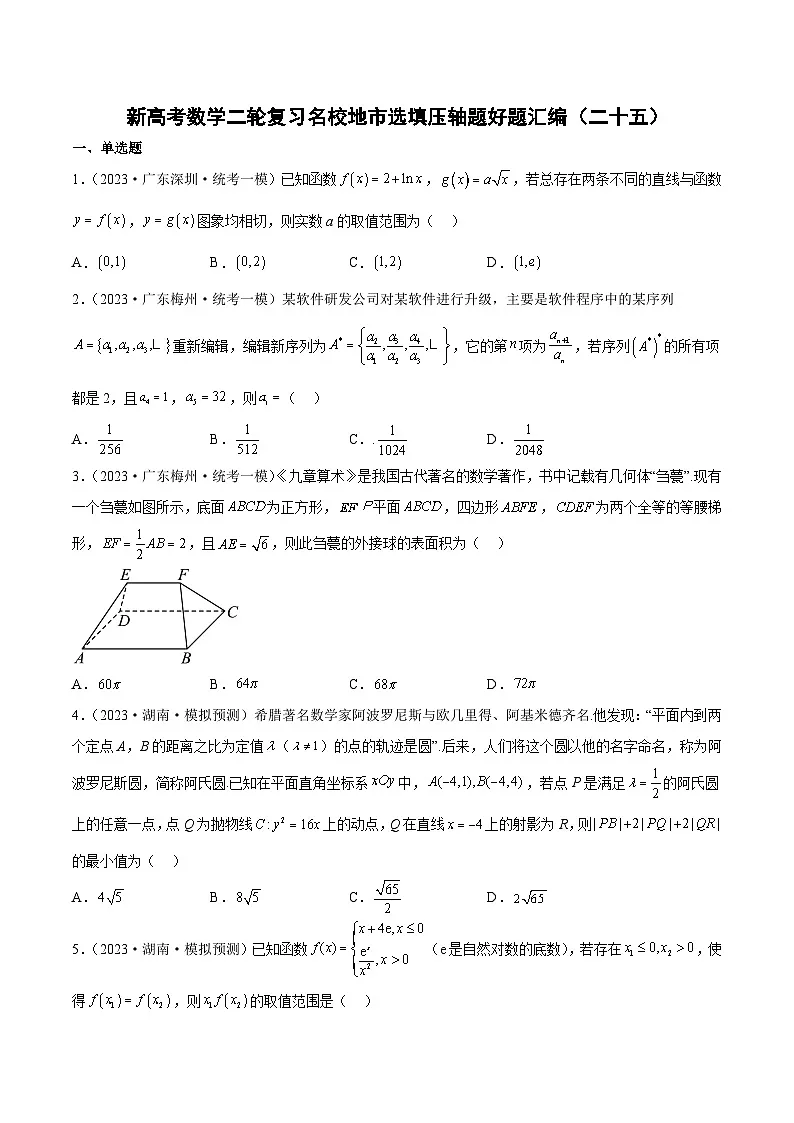 新高考数学二轮复习名校地市选填压轴题好题汇编(二十五)(原卷版)第1页