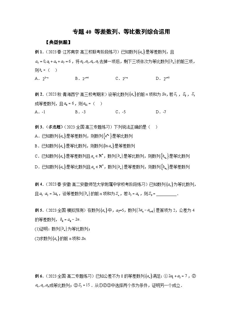 (艺考)新高考数学一轮复习考点题型突破练习专题40 等差数列、等比数列综合运用(原卷版)第1页