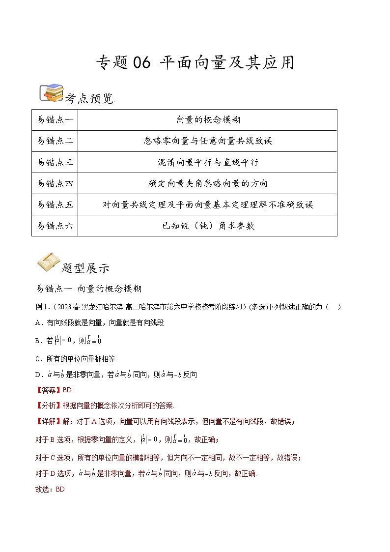 新高考数学三轮冲刺易错题讲练专题06 平面向量及其应用(解析版)第1页
