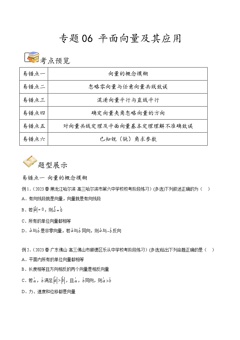 新高考数学三轮冲刺易错题讲练专题06 平面向量及其应用(原卷版)第1页