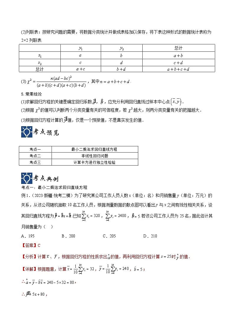 新高考数学一轮复习考点分类提升 第51讲 回归方程与独立性检验(讲义)(解析版)第2页
