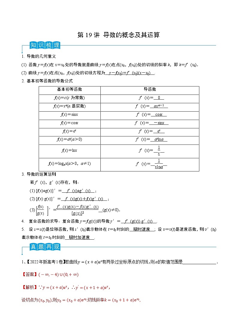 新高考数学一轮复习考点导学案第19讲 导数的概念及其运算(解析版)第1页