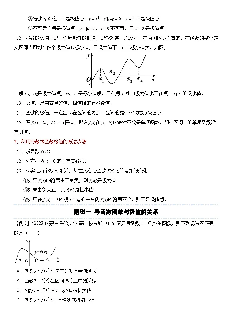 人教A版高中数学(选择性必修第二册)题型分类归纳讲与练5.3.2 函数的极值与最大(小)值(6大题型)精讲(原卷版)第2页