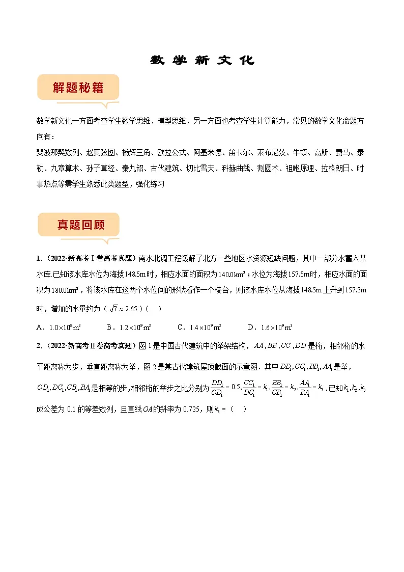 新高考数学三轮冲刺临考逐题练习 数学新文化(原卷版)第1页