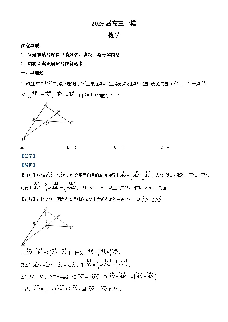 2025届湖南省长沙市望城区第一中学高三一模数学试题(解析版)第1页