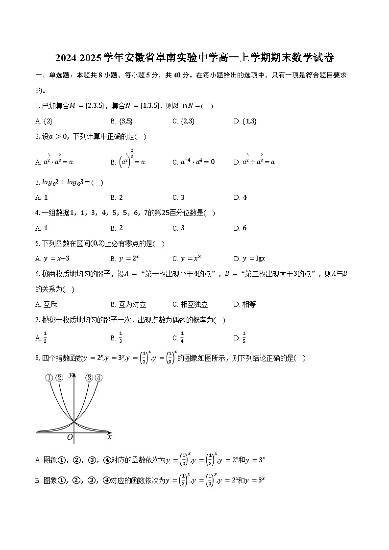 2024-2025学年安徽省阜南实验中学高一上学期期末数学试卷(含答案)第1页