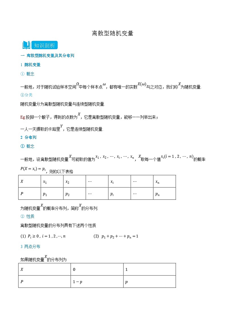 人教A版高中数学(选择性必修第三册)同步精品讲义7.2-7.3 离散型随机变量(解析版)第1页