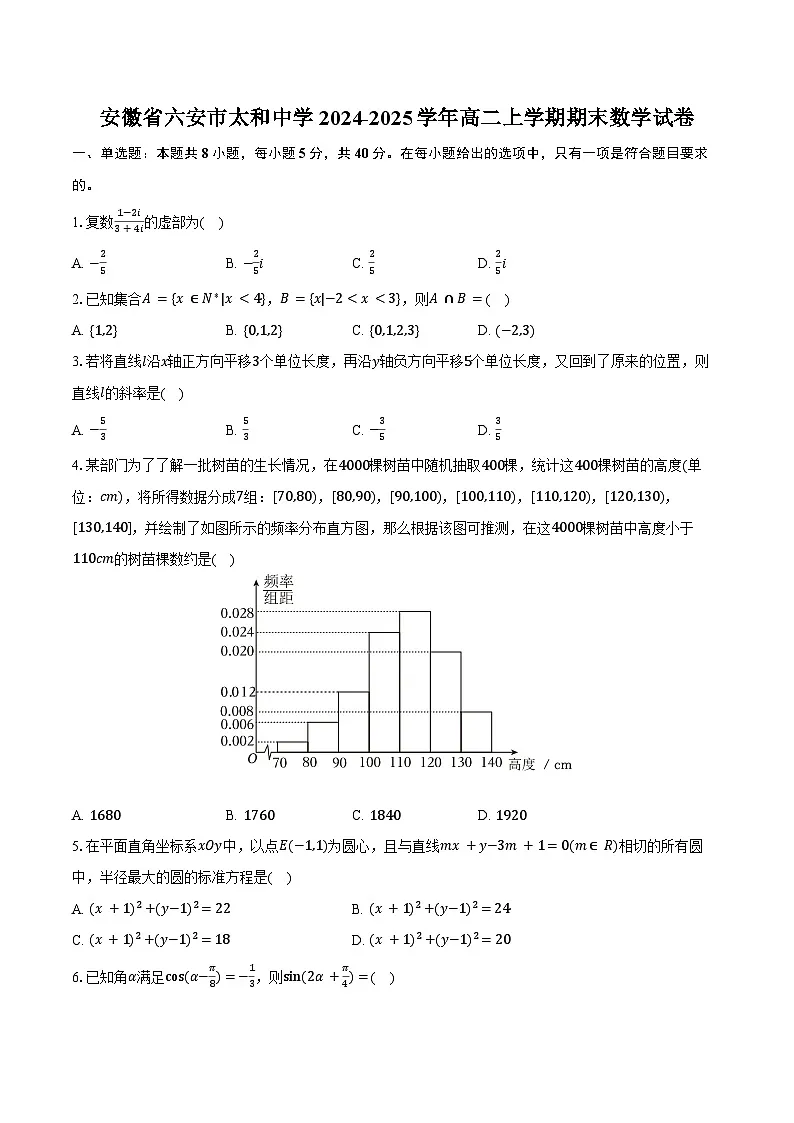 安徽省六安市太和中学2024-2025学年高二上学期期末数学试卷(含答案)第1页
