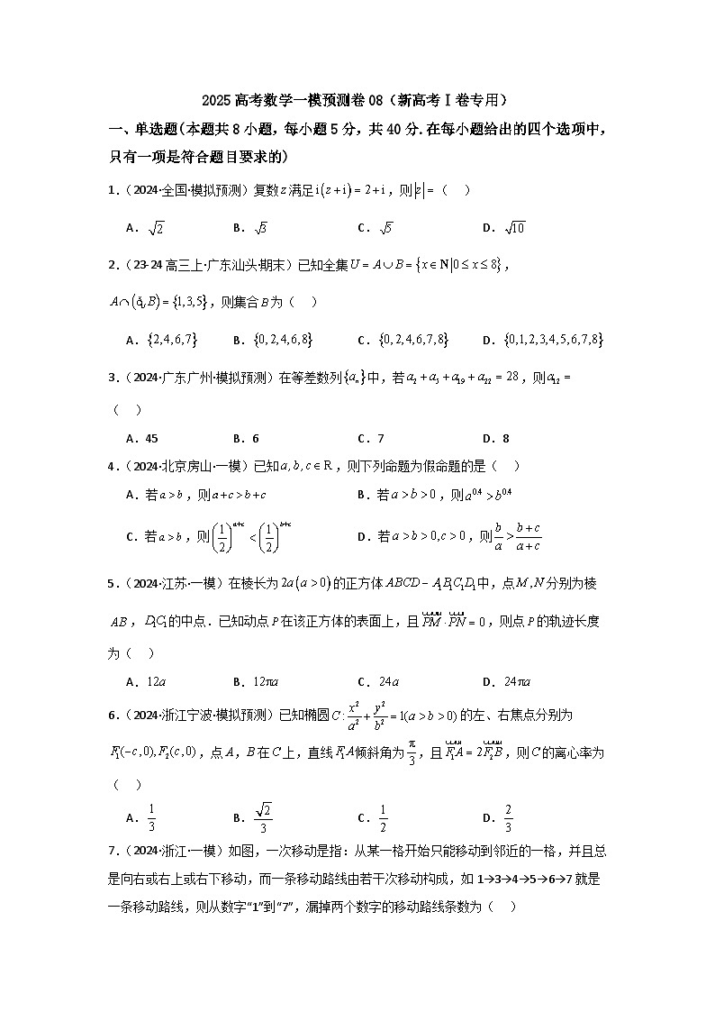 2025高考數學一模預測卷08（新高考Ⅰ卷專用）原卷版第1頁