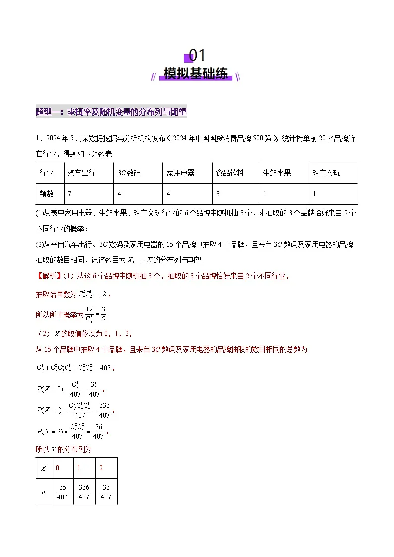 2025年高考数学二轮复习(新高考通用)专题22概率与统计的综合应用与高级分析(练习)(教师版)第2页