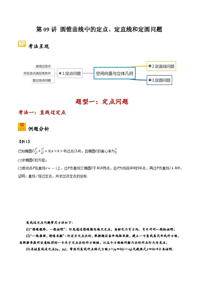 2025年高考数学大题题型归纳精讲(新高考通用)第09讲圆锥曲线中的定点、定直线和定圆问题(学生版)第1页