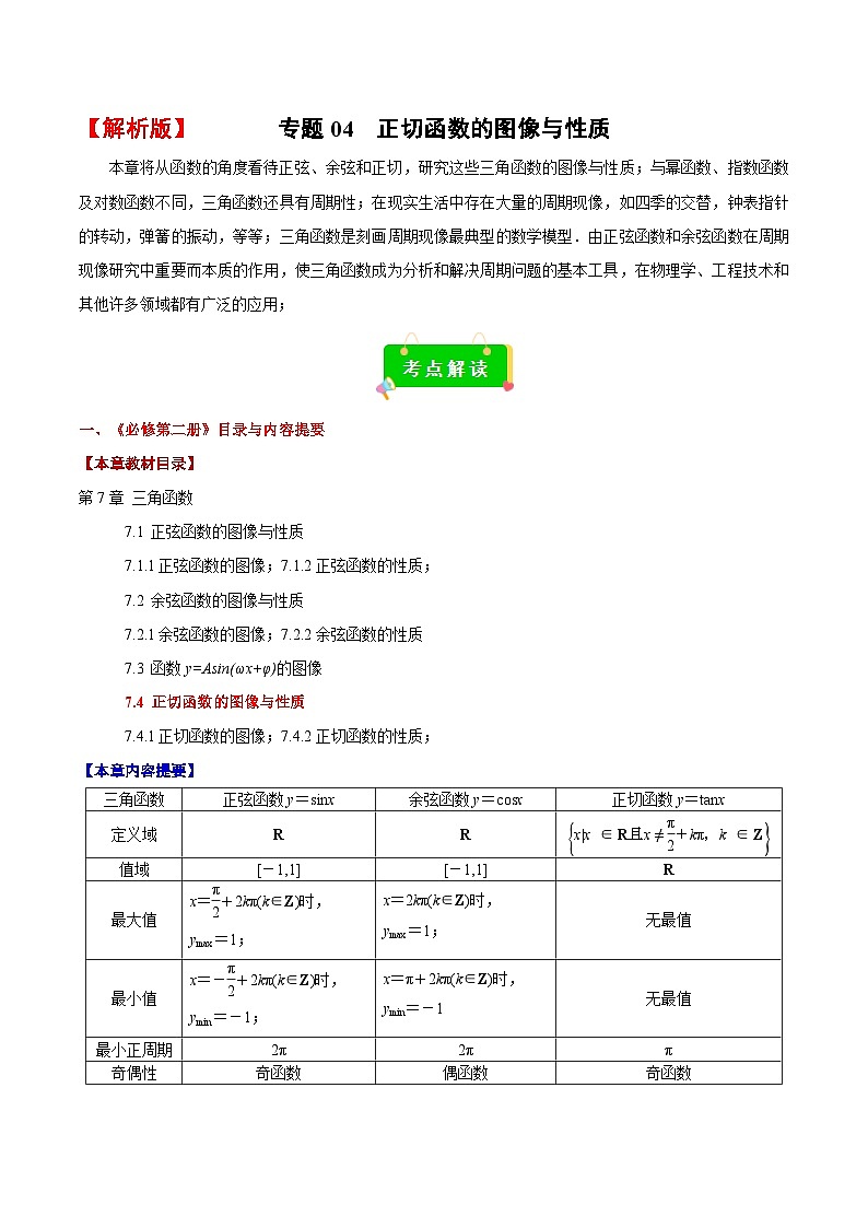 专题04 正切函数的图像与性质(解析版)第1页