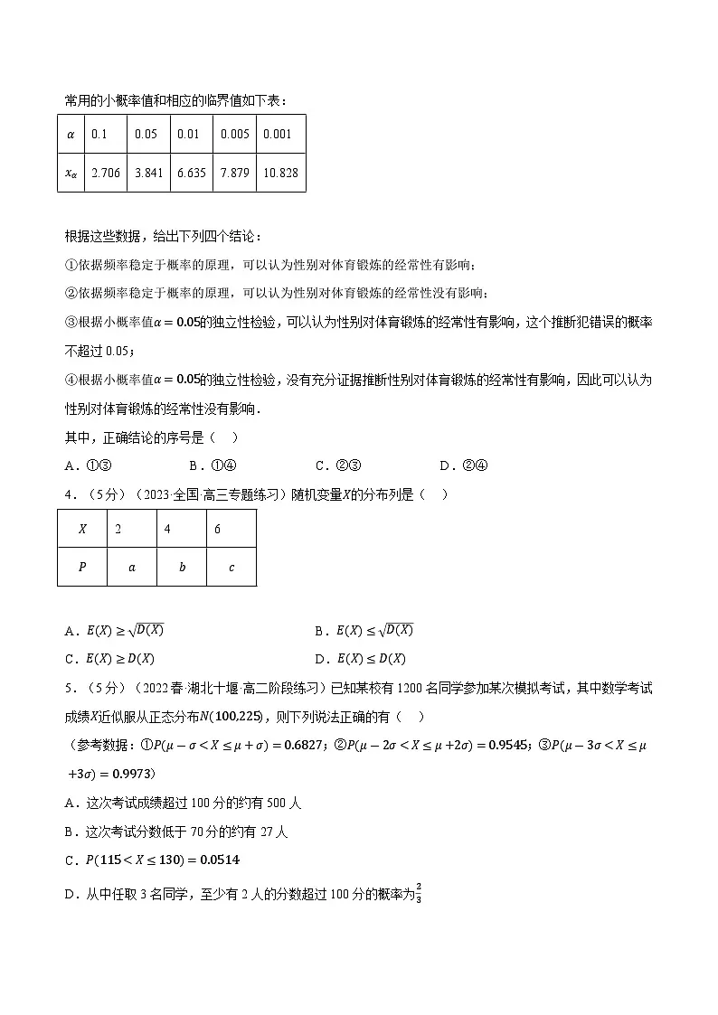 高考数学第二轮复习专题练习综合测试卷:选择性必修三全册(提高篇)(学生版)第2页