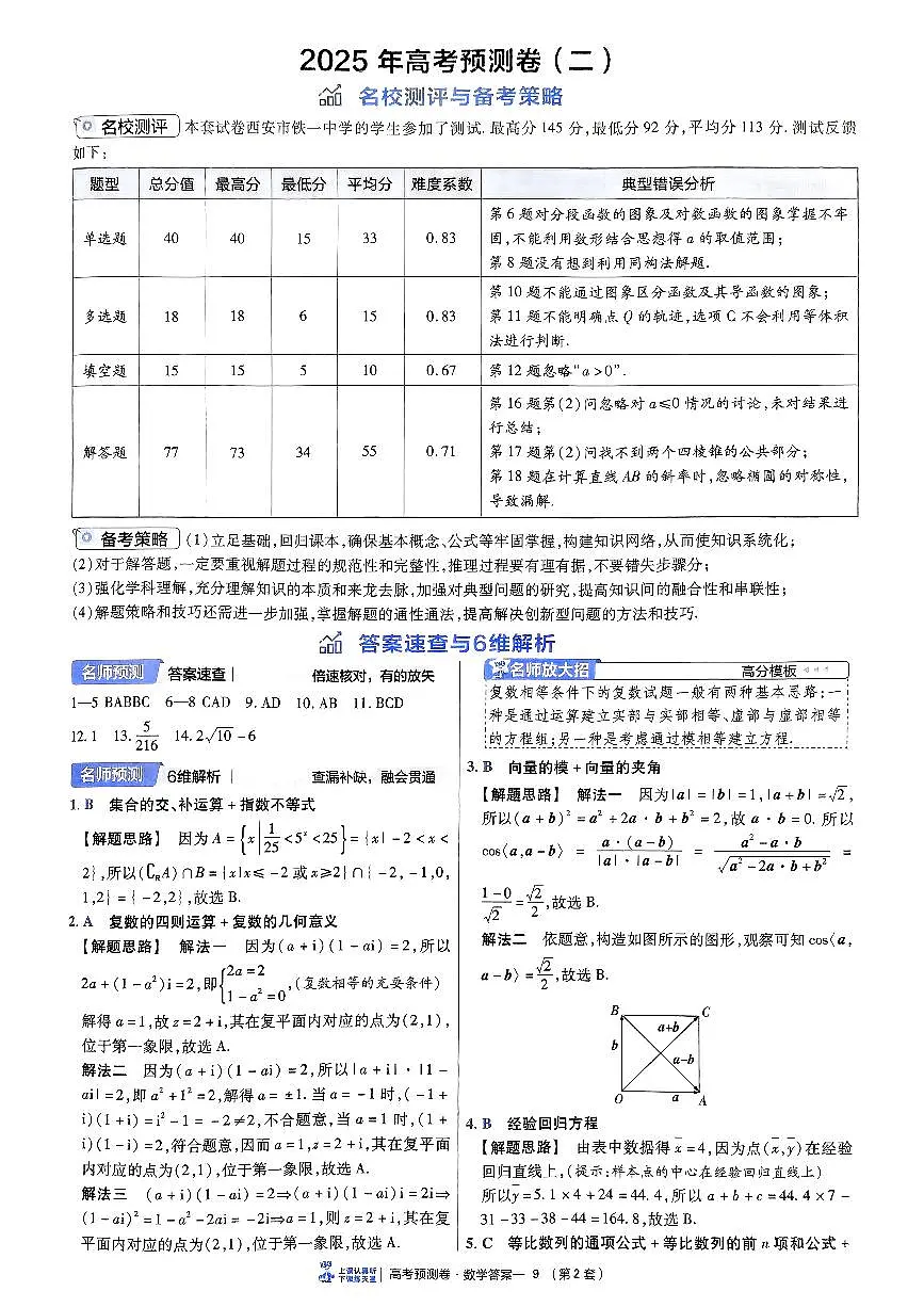 2025金考卷高考预测卷数学答案二(新高考)第1页
