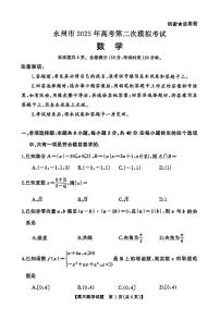2025届湖南省永州市高三上学期第二次模拟考试数学试卷（含答案）