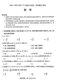 河南省南阳六校2024-2025学年高一下学期期中考试数学试题（PDF版附解析）