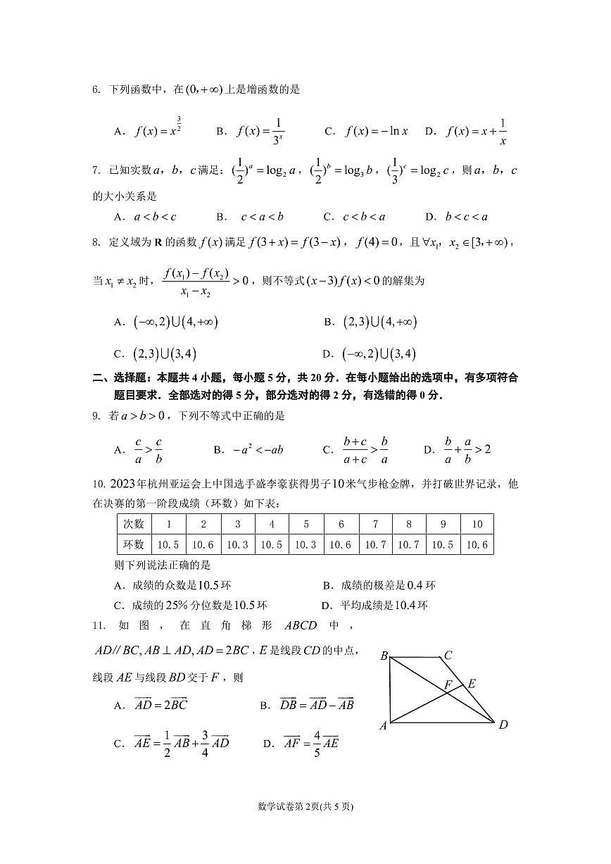 辽宁省沈阳市2023-2024学年高一上学期期末教学质量监测(1月)数学试题(含答案)第2页