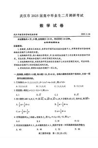 湖北省武汉市2025届高中毕业生二月调研考试数学试卷 及参考答案