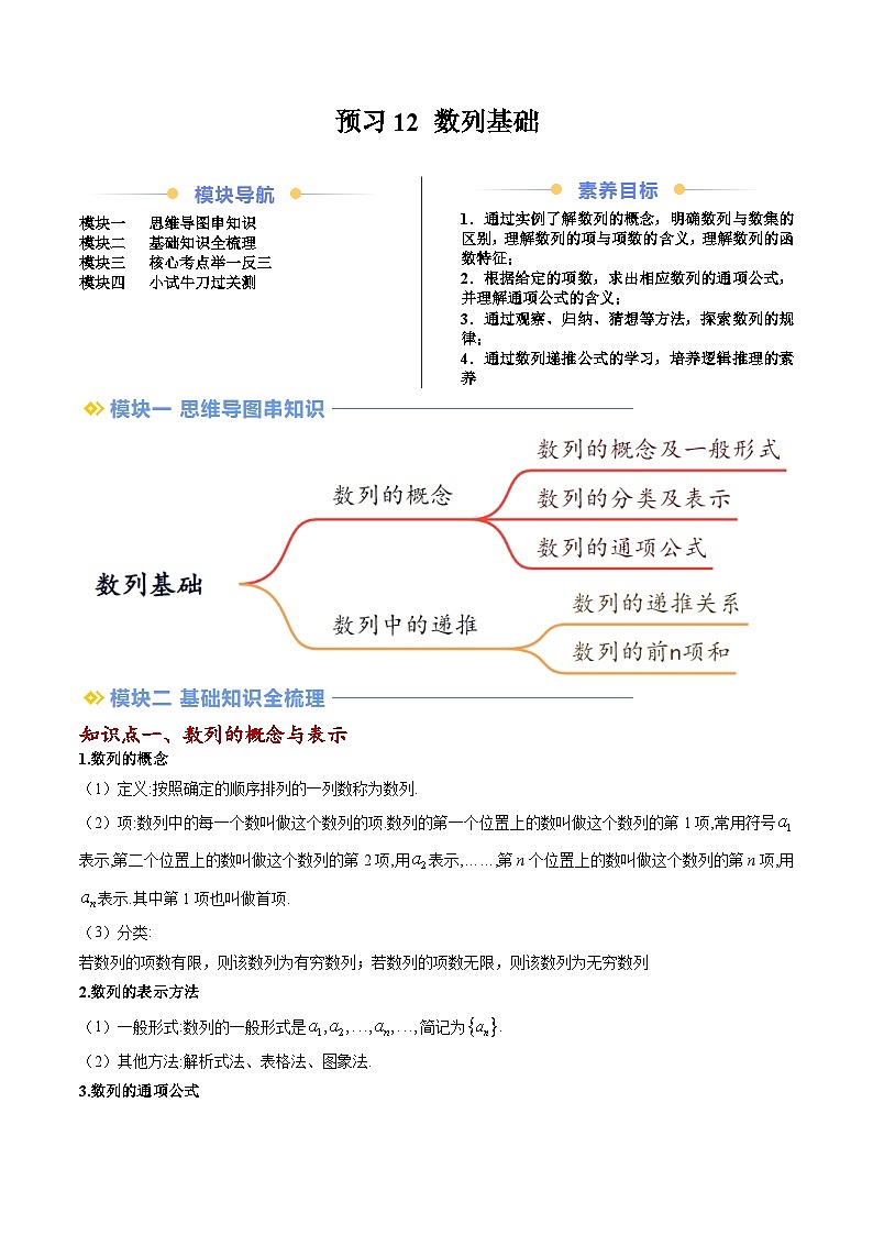高二寒假数学自学(人教B)预习12 数列基础(九大考点)(原卷版)第1页