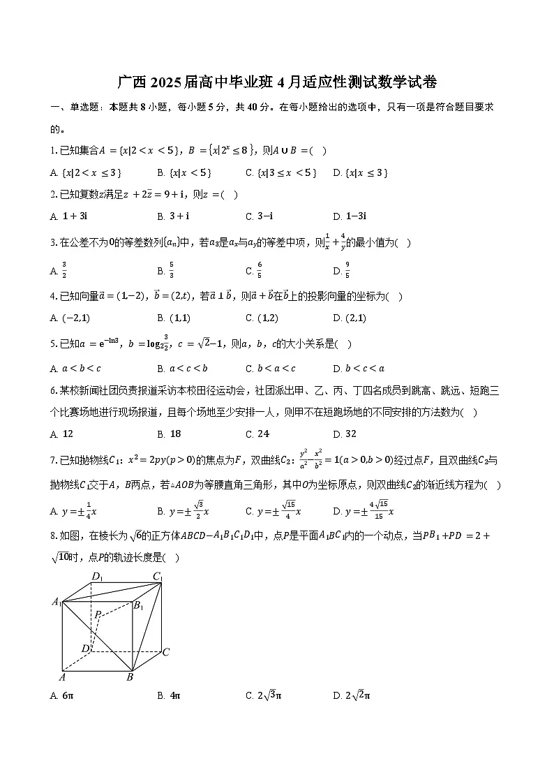 广西2025届高中毕业班4月适应性测试数学试卷(含答案)第1页