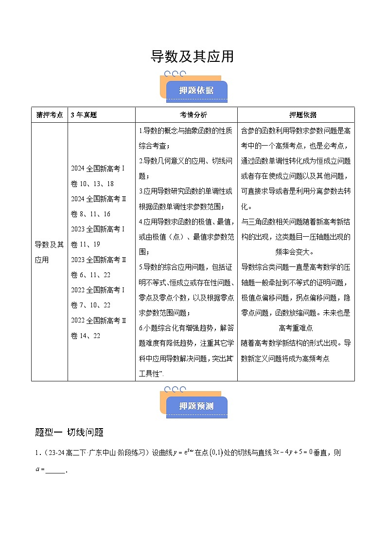 备战2025年高考数学(新高考专用)猜押导数及其应用(学生版)第1页