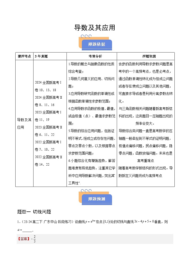 备战2025年高考数学(新高考专用)猜押导数及其应用(教师版)第1页